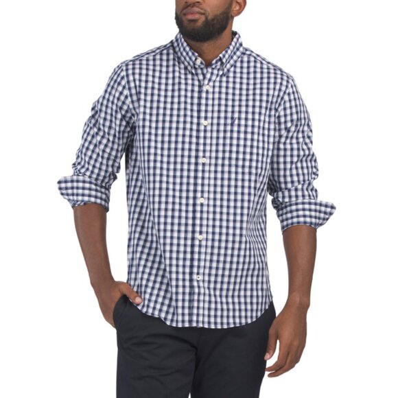 NAUTICA Blueprint Long Sleeve Plaid Button Down Stretch Shirt - Picture 1 of 2